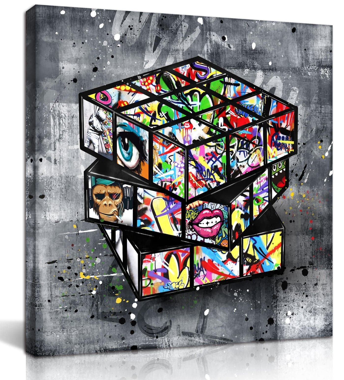 SIXTTART Banksy Canvas WallArt for Bedroom Street Graffiti Wall Art Abstract Painting Pop Art Wall Decor Modern Home Office Decor 14 W x14 H Stretched and Framed Ready to Hang