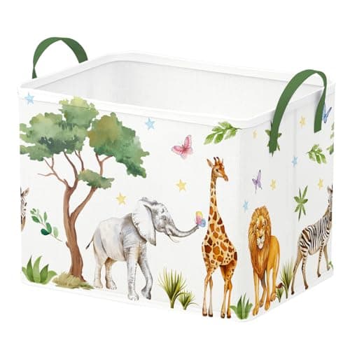 Runtoo Safari Animal Nursery Decor Baby Basket Woodland Elephant Giraffe Baby Shower Decorations Gift Basket Toddler Toy Box Laundry Hamper Closet Storage Bins