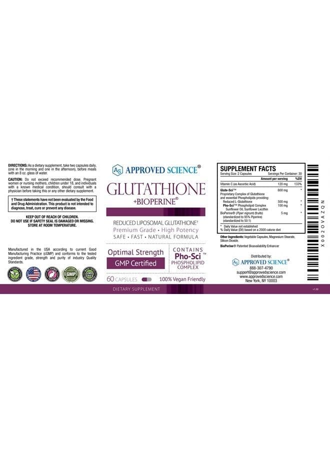 ® Glutathione - Glutathione 500 mg - Phospholipid Complex, Vitamin C, Bioperine - Top Antioxidant to Help Neutralize Free Radical - Vegan Friendly - 60 Capsules per Bottle - 6 Bottles