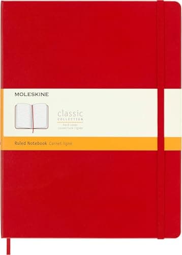 Moleskine Classic Notebook, Hard Cover, XL (7.5" x 9.5") Ruled/Lined, Scarlet Red, 192 Pages