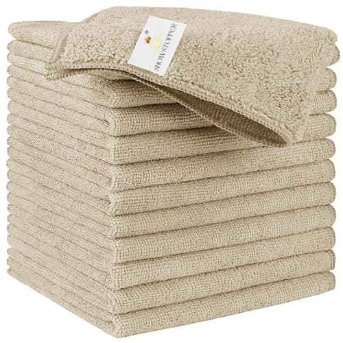 Showstopper 250 GSM Microfiber Cleaning Cloths, Pack of 12 - Lint-Free, Streak-Free, Scratch-Free - Reusable, Durable, Machine Washable Towels for Car, Kitchen & Windows (Golden Brown, 40cm X 40cm)