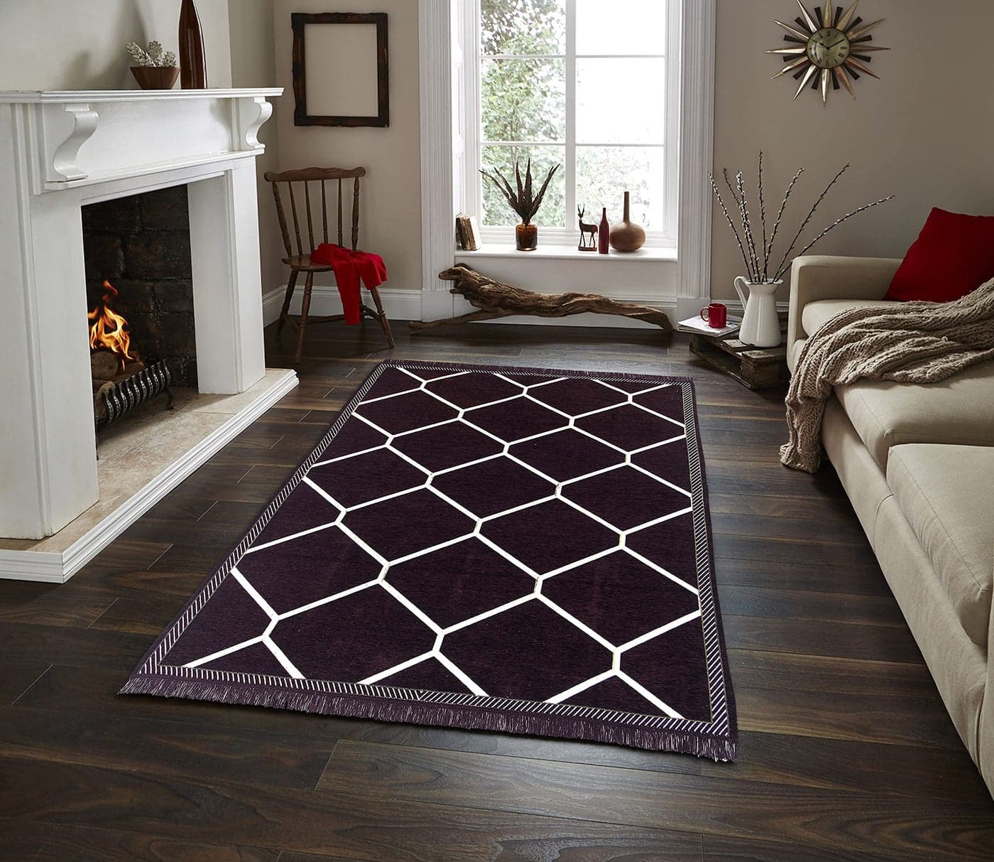 Sparrow World Premium Luxurious Chennille Yarn Living Room Carpet,Area Rug,Durries II (5X7 Feet) (Brown)