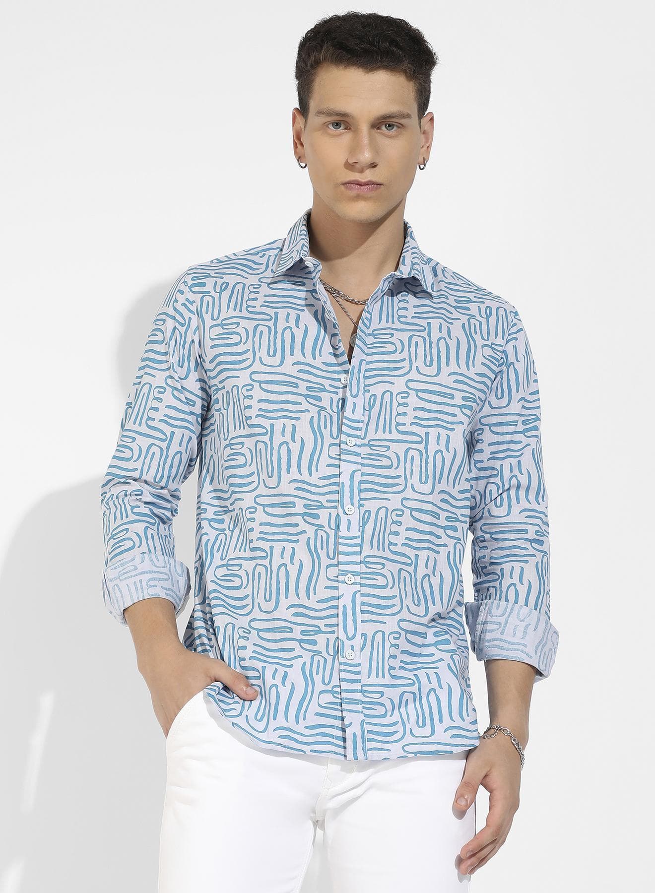 Men's Blue Abstract Print Shirt