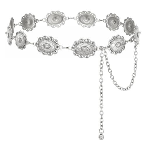 XZQTIVE Women Boho Chain Belts For Dresses Jeans Western Cowgirl Waist Links Belt Adjustable Metal Concho Belt