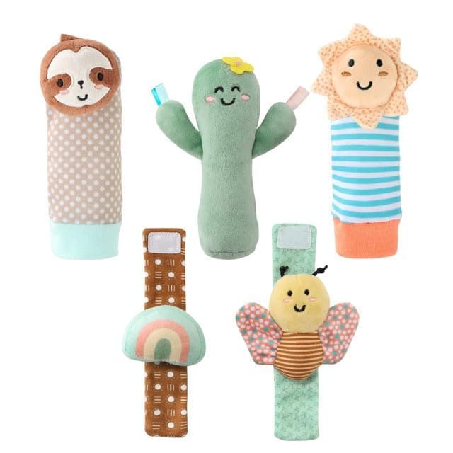 The Peanutshell Sock Rattles Set of 5 Girl Boy Rattle Socks Baby Toys 0612 Month Animal Newborn High Contrast Baby Infant New Born Toys 03 06 Months Old Babies Boho