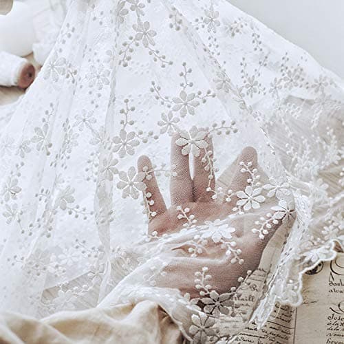 49 inches Width Floral Embroidery Lace Fabric Curtain Veil Wedding Lace Fabric (Cut by The Yard)