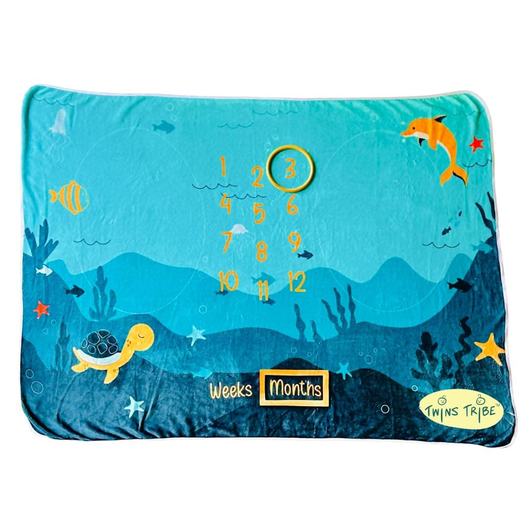 TwinsTribe Milestone Blankets for Twins Under The Sea Gift Idea for Newborn Twins Attractive Gift Box Perfect for Capturing Memories