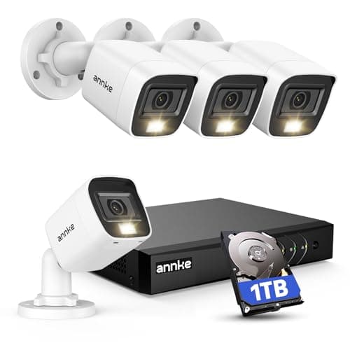 ANNKE 8CH 2MP Security Camera System, 8 Channel H.265+ DVR Recorder, AI Human/Vehicle Detection, 4X 1080P Cams with Smart Dual Light Color Night Vision for Home & Business Surveillance, IP67, 1TB HDD