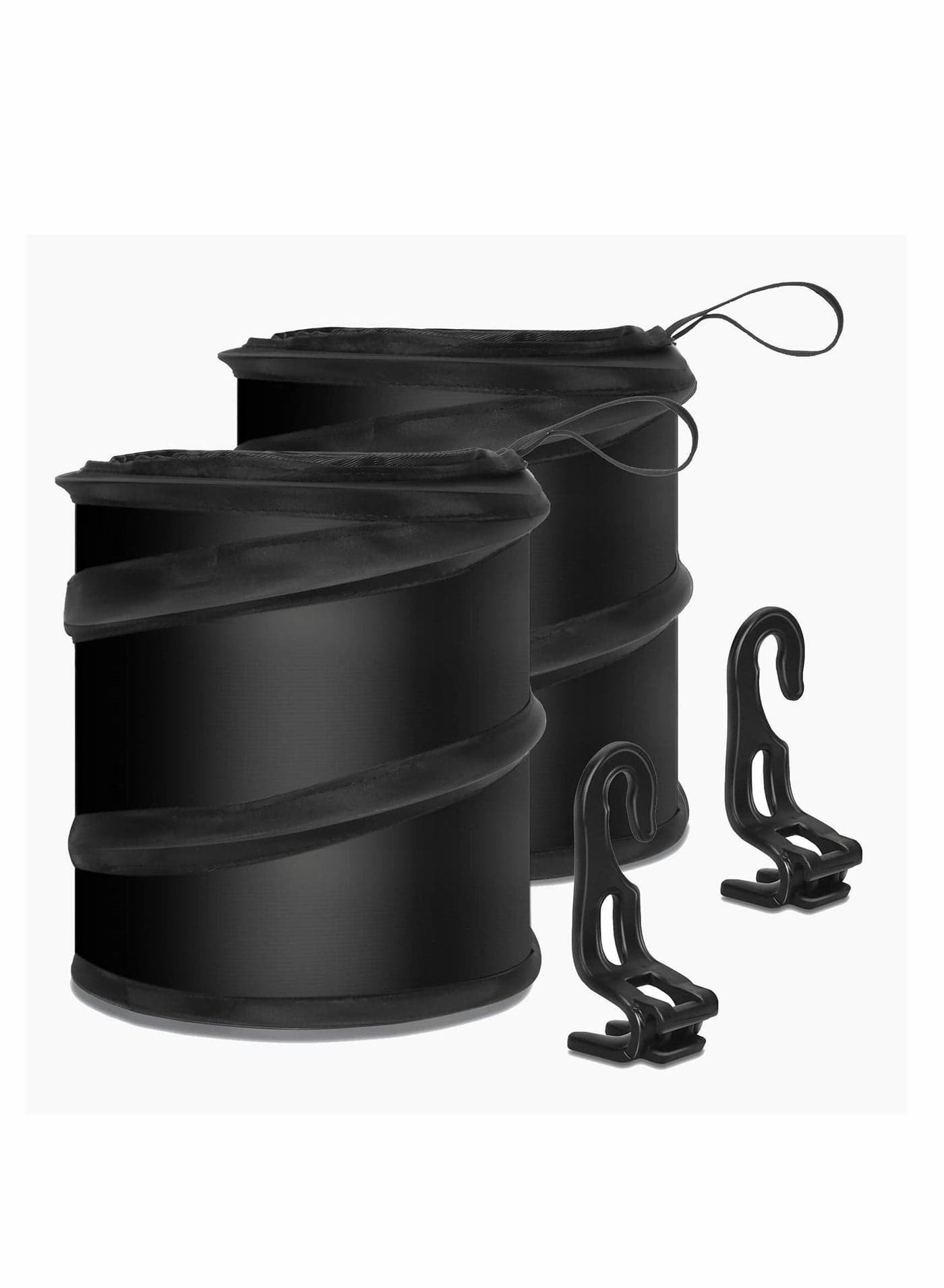 2PCS Collapsible Pop Up Car Trash Can, Camping Universal Traveling Portable Garbage Bin Waste Basket with 2 Seat Hook for to Organize Black