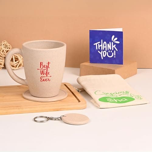 Eha Earth- Friendly Best Wife Printed Mug | Couple Gifts | Wedding Gift for Wife | Birthday Gift for Wife| Set of 1 | 300 ml | Coffee Mug | Made with Rice Husk| Sand Castle