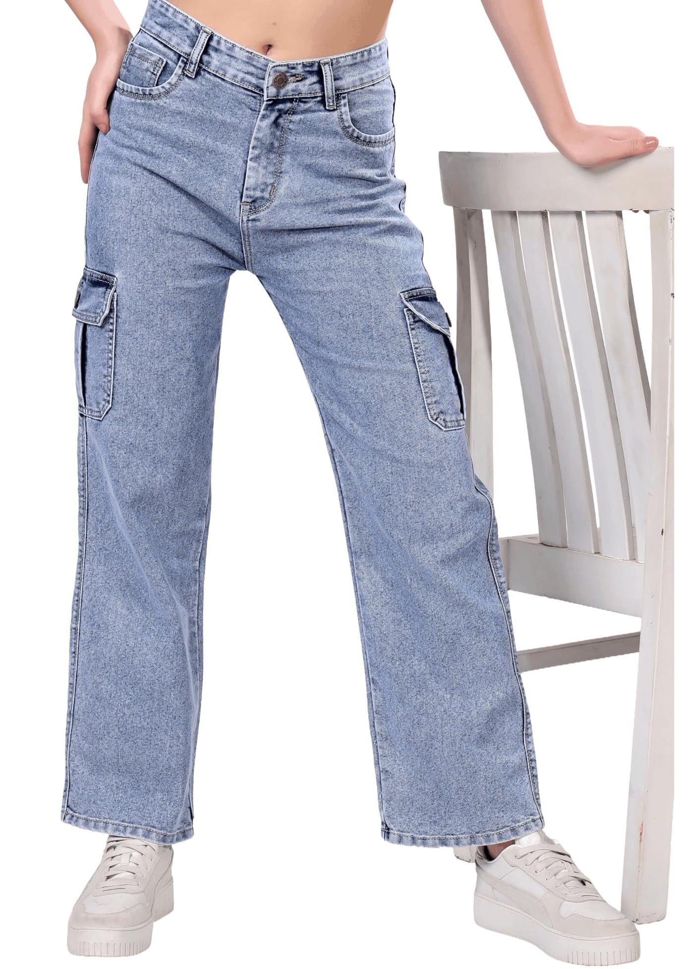 London Hills Women's Relaxed Fit Mid Rise Cargo Jeans for Woman | Baggy Jeans for Woman | Baggy Pant | Cargo Pants for Women | Black | Blue | Jins | Pockets