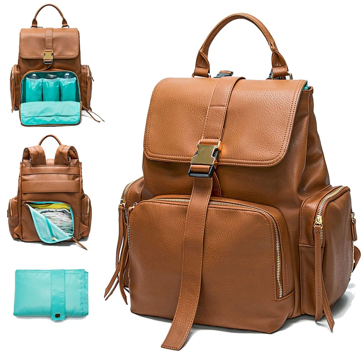 MOMINSIDE Diaper Bag Backpack with 14 Pockets Leather Baby Bag paaleras para bebe Baby Registry 4 Insulated Pockets Changing Pad Stroller Straps Brown