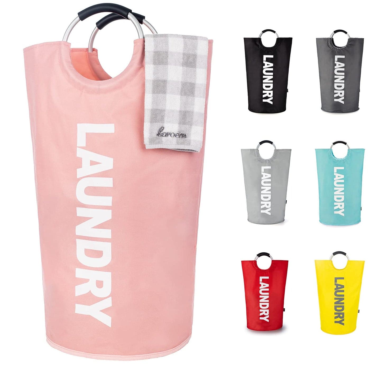 Caroeas 95L Pro Large Laundry Basket 13 Colors Waterproof Laundry Hamper Laundry Bag with Padded Handles Clothes Hamper Stands Up Well Collapsible Laundry Basket Easy Storage Pink