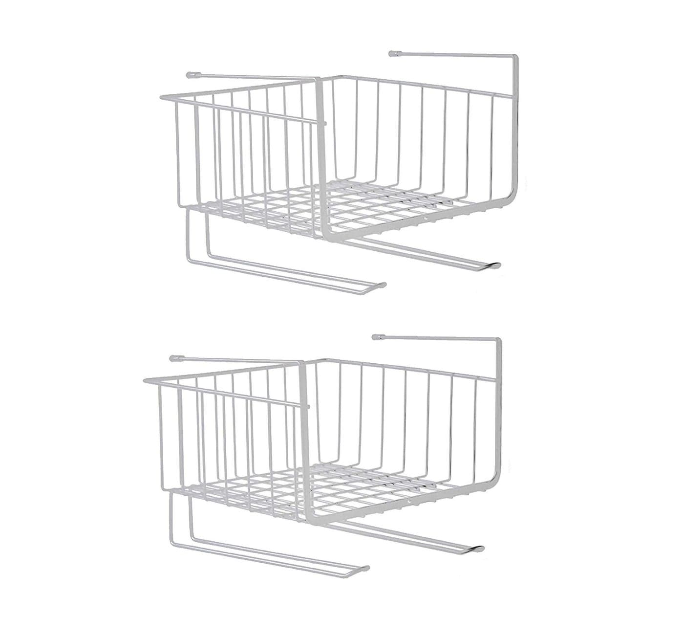 Styleys Iron Multifunctional Kitchen Rack Under Cabinet Shelf Basket Wire Rack Organizer Storage with Tissue Holder (S11088, White, 2)