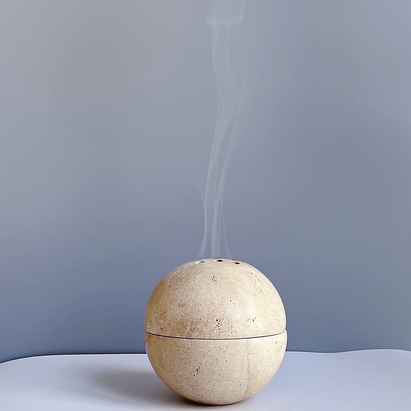 SAIDKOCC 9 Holes Handmade Natural Marble Round Incense Burner Holder for Meditation Decorative RoomKitchenCoffee Shop Beige Travertine Stone
