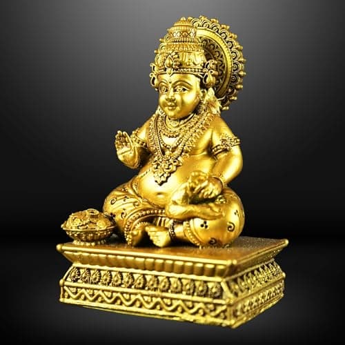 NEEANN Lord Kuber Statue – 4.5” Polystone Idol for Wealth & Prosperity | Vastu Lord Kuberan Murti in Brass Colour for Home, Office, Temple | Sarvahna, Dhanadaya, Kuvera