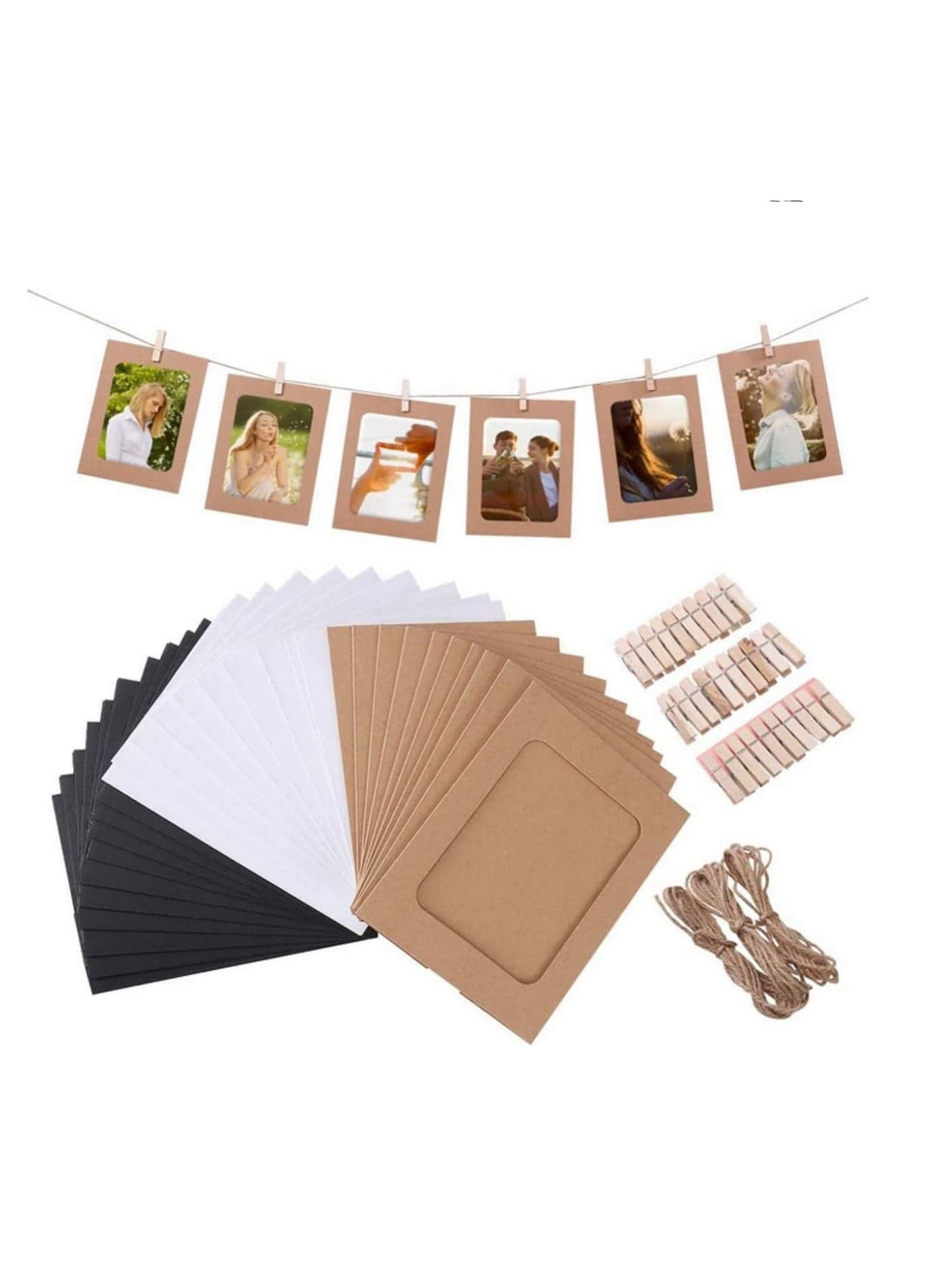 Mixed Colors Paper Photo Frame Set with Wooden Clip and String 30PCS/Set Wall Photo Frame Hanging Picture Album Party Decoration