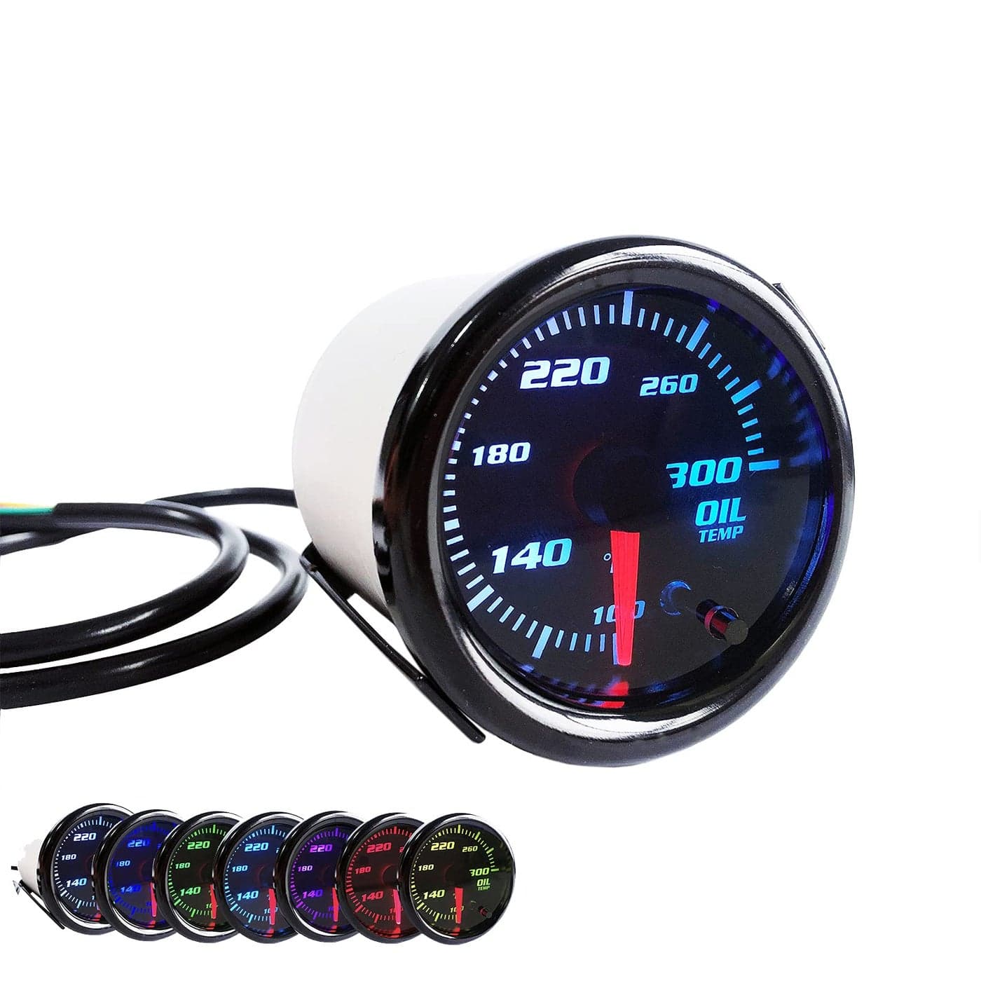 2 Oil Temp Gauge 7 Color Tinted 52mm Temperature Meter 100300 Fahrenheit Includes Electronic Thread 18 NPT Sensor