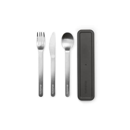 Brabantia Make Take Cutlery Set with Case Pack of 3 Cutlery Knife Spoon Fork Hygienic Compact Design Stainless Steel Dishwasher Safe Travel Cutlery Set for 1 Person Black