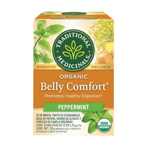 Traditional Medicinals Organic Belly Comfort Peppermint Herbal Tea, Promotes Healthy Digestion, (Pack of 1) - 16 Tea Bags