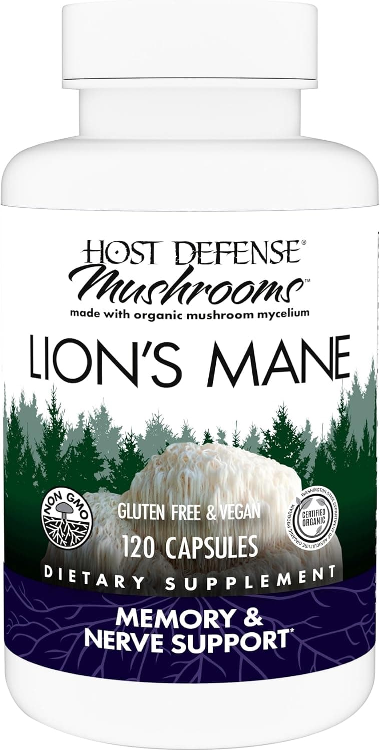 Host Defense Mushrooms Lions Mane Supplement Capsules for Brain Health Support Mushroom Support for Focus Memory Function Immune Nervous System Supplement 120 Capsules 60 Servings