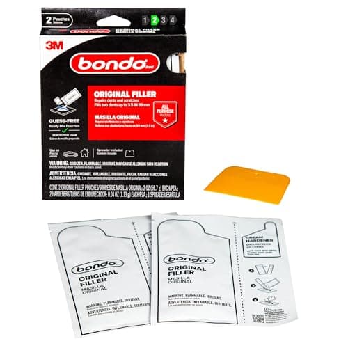 Bondo Original Filler Ready Mix Pouches Repairs Dents and Scratches Fills 2 Dents Up to 35 2 x 2 oz Original Filler Pouches 2 x 004 oz Hardeners Spreader Included OR2PKES