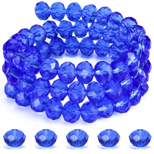 Dowarm 300 Pieces 6mm Briolette Crystal Glass Beads for Jewelry Making Rondelle Crystal for Crafts Wind Chimes Suncatchers Wine Charms Spacer Medium BlueSapphire