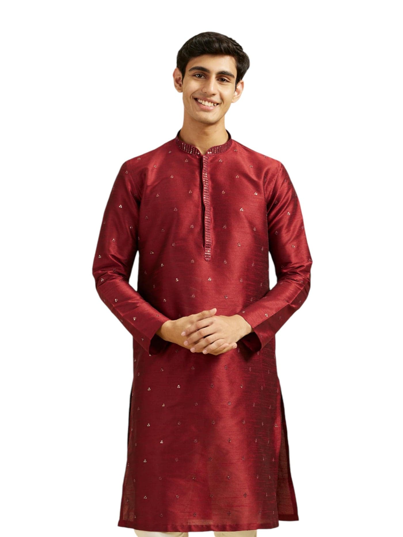 DIWAS BY MANYAVAR Men's Art Silk Sequined Kurta (Maroon,S)