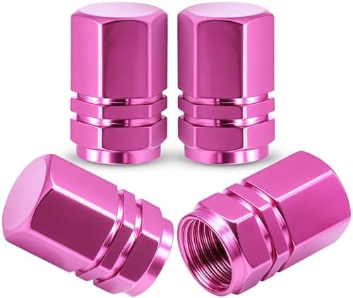 MEAJOO 4PCS Tire Valve Stem Caps with Rubber ORing Corrosion Resistant LeakProof Aluminum Alloy Universal Wheel Valve Covers for Cars SUV Trucks Bikes Motorcycles BicyclesPink