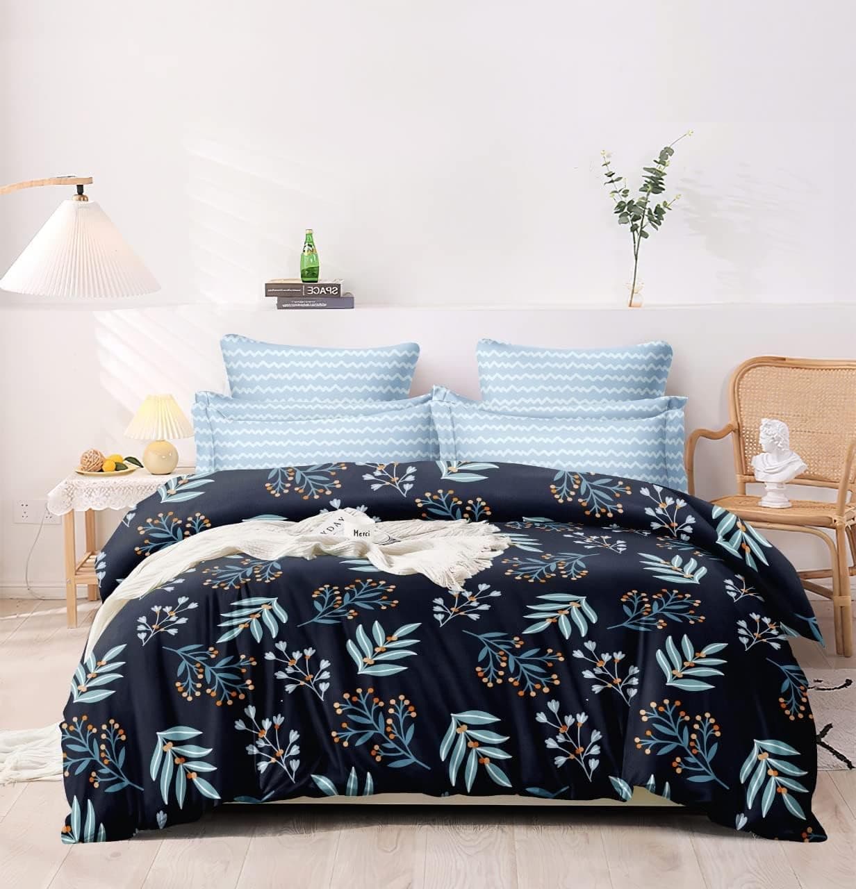 Warisi Floral King Size Duvet Cover 90x100 Inches Glace Cotton Soft Bedding with Zipper Closure, for Blanket King Size, Double Blanket, Razai Double Bed, Comforter Cover