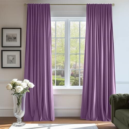 Lazzzy Blackout Velvet Curtains Purple Thermal Insulated Soft Luxury Living Room 2 Panel Sets 96 Inch Long Room Darkening Window Treatments Privacy Drapes Lavender Purple