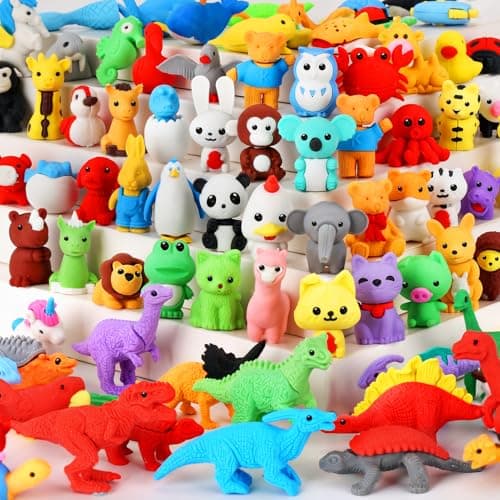 URSKYTOUS 81Pcs Animal Erasers Desk Pets for Kids Animal Pencil Erasers Bulk Puzzle Eraser Toys Gifts for Classroom PrizesGame RewardTreasure BoxEaster Egg FillersGoodie Bag StuffersParty Favors