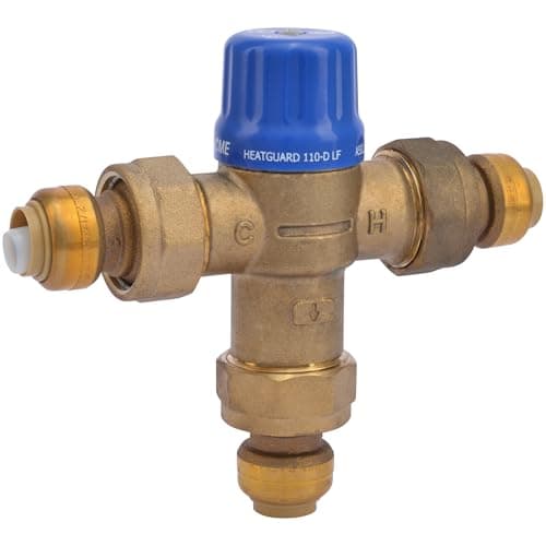 Cash Acme 1/2 Inch HG110-D Thermostatic Mixing Valve with SharkBite Union Connections, Brass Plumbing Fitting, 24504