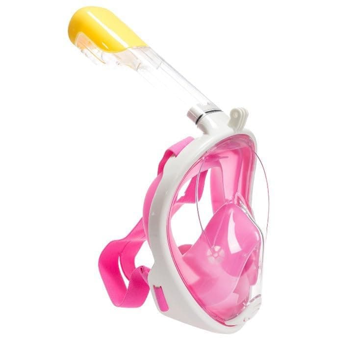 VBM Full Face Snorkeling Mask Diving Gear - Latest Dry Top System,180 Degree Panoramic View Snorkeling Mask with Camera Mount,Safe Breathing,Anti-Leak Anti-Fog-Swim Fins (Pink - S/M)
