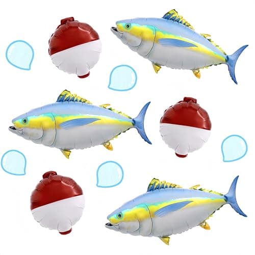 6Pcs Tuna Fish Bobber Balloons Decor for Ofishally One Birthday Gone Fishing Party Little Fisherman Theme Fathers Day Fishing Tournament Fish Fest Party Decor