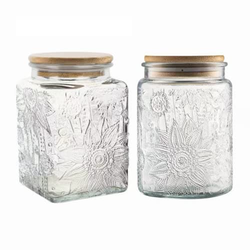 ANSQU Set of 2 Vintage Glass Storage Jars, Glass Food Storage Containers(25.3oz/23.7oz), Candy Jars with Lids for Kitchen Coffee, Tea, Cookie, Sugar, Bath Salts, Cute Jar