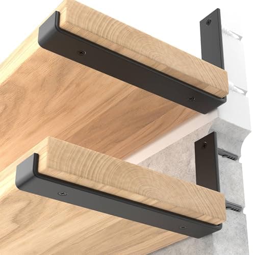 LEOPO 8 inch Shelf Brackets 4-Pack ,1/5 inch Thick Heavy Duty Industrial Bracket for DIY Floating Shelf Support, Black Coated Wall Shelf Support, 7.25” x 4” x 1.5”
