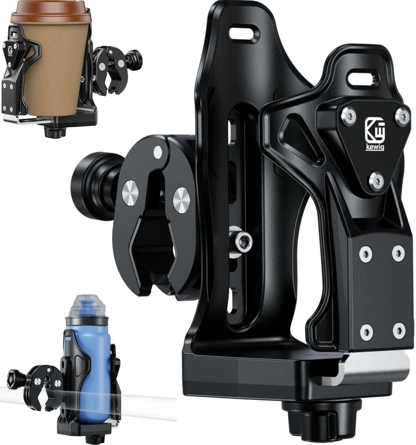 Kewig AntiTheft Motorcycle Cup Holder Extra Large Adjustable Size Bike Water Bottle Holder for 195 36 Diameter Bottles Motorcycle Drink Holder for Stroller Moto Bicycle Scooter Wheelchair