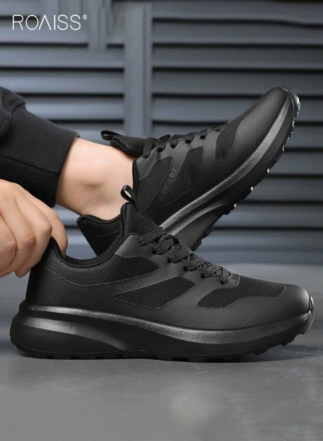 Men's Comfortable Running Shoes with Thick Sole High-Rebound Absorbs Shock Lightweight Breathable Mesh Upper Non-slip Rubber Outsole Lace-Up Closure for Daily Jogging Gym Training, Commuting, And Casual Wear Black