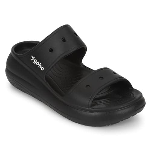 YOHO Double Strap Clog Sandals for Women | Cushioned Footwear | Lightweight | Waterproof Sandals for Women Classic Black