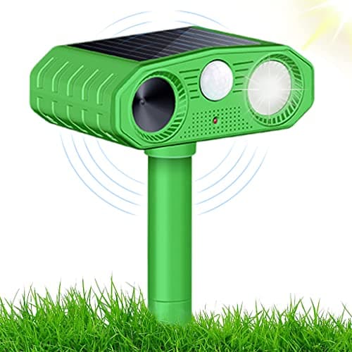 HASTHIP® Outdoor Ultrasonic Pest Repeller - Solar Lizard Repellent & Snakes Repellent - Dog Repellent Device with Infrared Sensor & Flashing Lights for Garden & Patio - Pigeon Repellent for Balcony