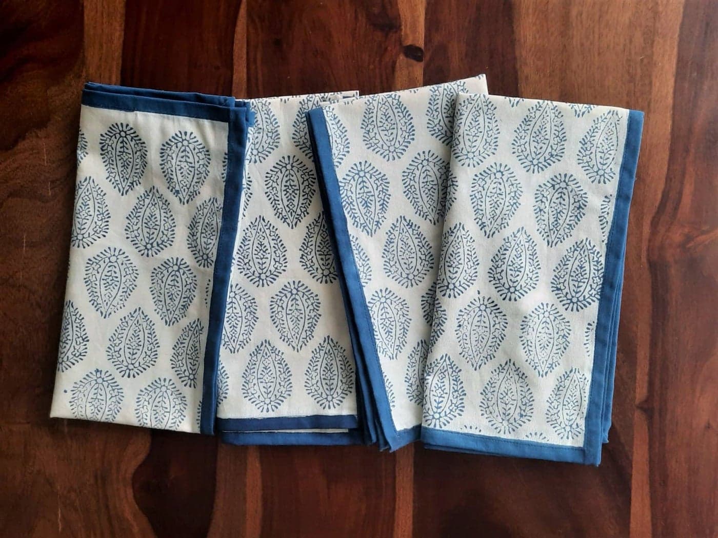ATOSII Amalfi Blue 100 Cotton Fall Cloth Designer Dinner Napkins Handblock Print Washable Durable Linen for Everyday Use Wedding Parties Outdoors Christmas Thanksgiving I 20 X 20 Inches I Set of 4