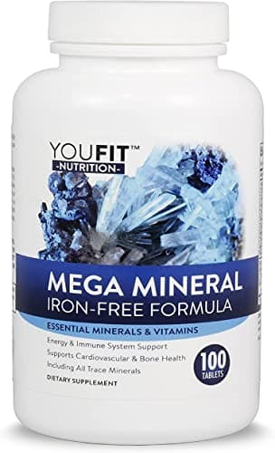 Mega Minerals Supplement by Youfit Nutrition All 72 Trace Minerals Premium Formula with Source of Minerals and Immune Health Support Iron Free All in One 1000mg Calcium 500mg Magnesium