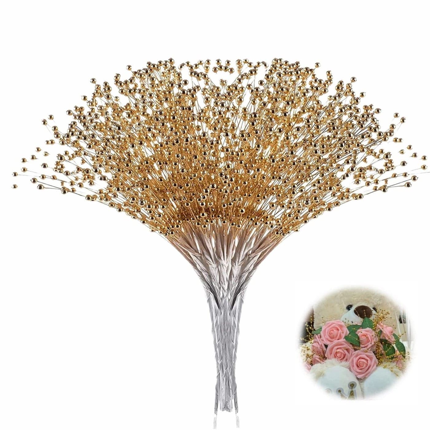 XINHUIDALSQ 100Pcs Pearl Bouquet Party Decoration Pearl String Beaded Garland 4mm Beads Garlands for Christmas Decoration Wedding Party Decoration Christmas Floral PicksGold
