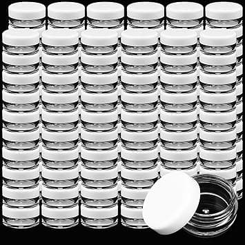 PINGEUI 100 Pcs 5ml 5g Cosmetic Pots Empty Round Cosmetic Containers with Lids Mini Sample Containers Pots Travel Pots for Creams Nail Polish Lip Balm Glitter Art Crafts