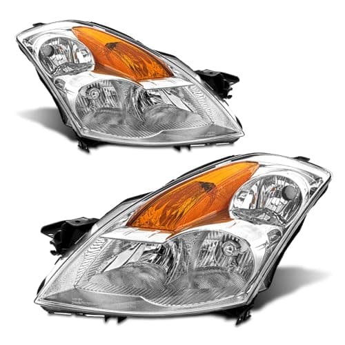 ADCARLIGHTS Headlight Assembly Pair for 2007-2009 Nissan Altima 4DR Sedan (Halogen Only) Clear Lens Chrome Housing Amber Reflector Left Right W/O Bulbs