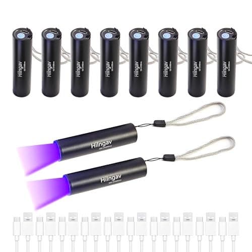 Hilngav 10 Pack Rechargeable Black Flashlight Small UV Black Flash Light 395 NM, Mini USB C LED Blacklight Flashlights Handheld Torch for Pet Dog Urine Resin Curing Fluorescent Agent Stains Detection
