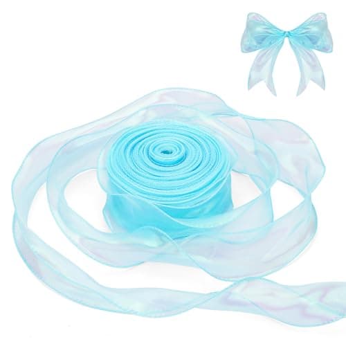 Iridescent Sky Blue Sheer Chiffon Ribbon 24 Wide x 40 Yards Perfect for Christmas Gift Wrapping Floral Bouquets Wedding Decor DIY Crafts