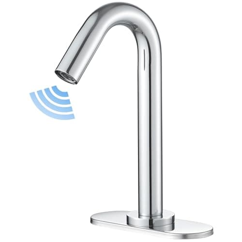 BWE Touchless Bathroom Sink FaucetChrome Automatic Motion Sensor FaucetHandFree Electric Smart Commercial Sink Faucetwith Hole Cover Plate and Control BoxBattery or Plugin Powered