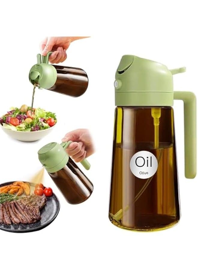 16oz/470ml Light-Blocking Dark Oil Sprayer for Cooking, 2 in 1 Olive Oil Dispenser Bottle for Kitchen, Premium Dark Amber Glass Oil Bottle, Food-Grade Oil Mister for Air Fryer, BBQ (Green)
